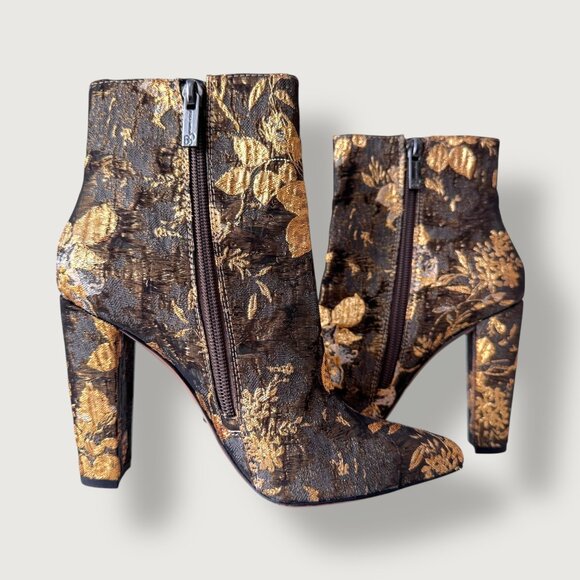 Jessica Simpson | Metallic Brocade Ankle Boots / Block Heel Booties | 6 | Chic - Picture 13 of 16